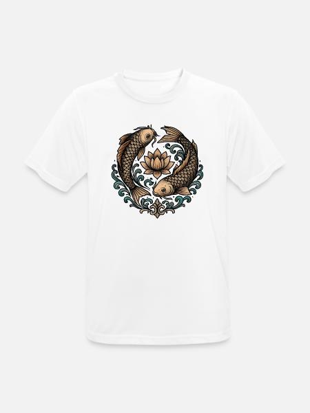 Koi and Lotus Circle Harmony Tattoo - Men's Breathable T-Shirt - white