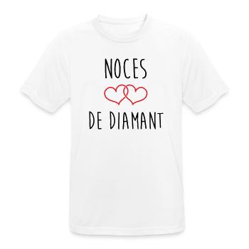 Anniversaire Mariage - Noces de Diamant (60 ans) - T-shirt respirant Homme - blanc - Devant - AI Model Male 185 dark (185cm)