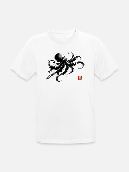 Japanischer Tusche Oktopus Krake Sumi-e Kunst - Männer T-Shirt atmungsaktiv - Weiß