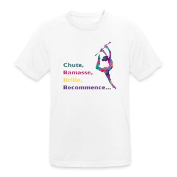 Chute-_Ramasse-_Recommence-- - T-shirt respirant Homme - blanc - Devant - AI Model Male 185 dark (185cm)