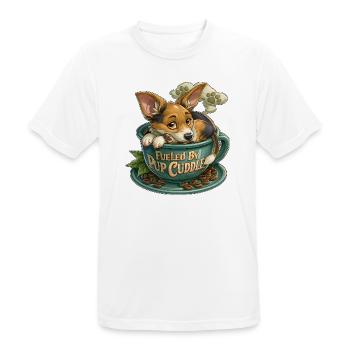 Pup Cuddle in Coffee Cup - Men's Breathable T-Shirt - white - Front - AI Model Male 185 dark (185cm)