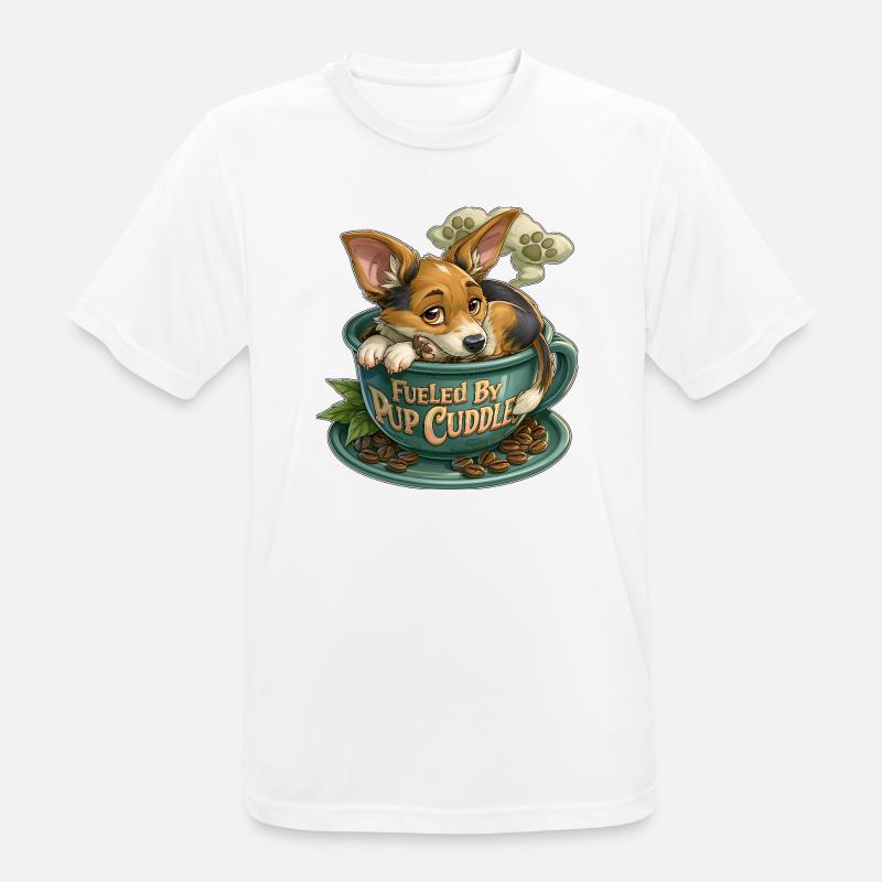 Pup Cuddle in Coffee Cup - Men's Breathable T-Shirt - white