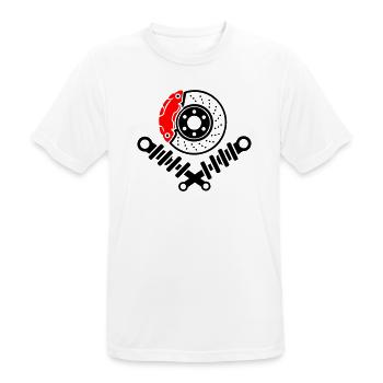 Fahrwerk Tuning Bremsscheibe und Stoßdämpfer - Männer T-Shirt atmungsaktiv - Weiß - Vorne - AI Model Male 185 dark (185cm)