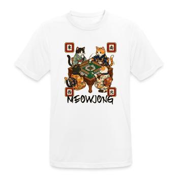 Meowjong Cute Cat Mahjong Game Social Club - Men's Breathable T-Shirt - white - Front - AI Model Male 185 dark (185cm)