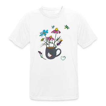 Blumen in einem Becher mit Huhn - Männer T-Shirt atmungsaktiv - Weiß - Vorne - AI Model Male 185 dark (185cm)
