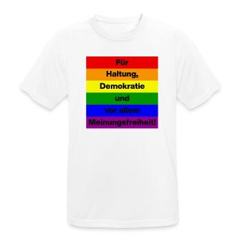 FÜR HALTUNG, DEMOKRATIE UND MEINUNGSFREIHEIT! - Männer T-Shirt atmungsaktiv - Weiß - Vorne - AI Model Male 185 dark (185cm)
