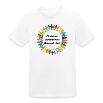 FÜR HALTUNG, DEMOKRATIE UND MEINUNGSFREIHEIT! - Männer T-Shirt atmungsaktiv - Weiß - Vorne - AI Model Male 185 dark (185cm)