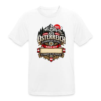 Meine Heimat Österreich (Ortsname einfügen!) - Männer T-Shirt atmungsaktiv - Weiß - Vorne - AI Model Male 185 dark (185cm)