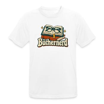 Büchernerd – Bücher mit Lesebrille im Retro-Stil - Männer T-Shirt atmungsaktiv - Weiß - Vorne - AI Model Male 185 dark (185cm)
