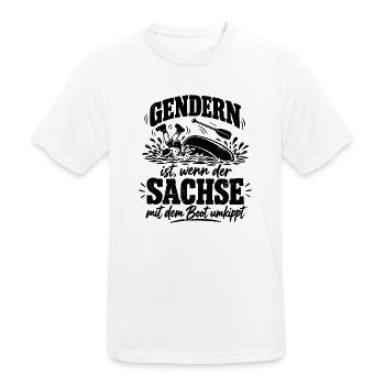 Gendern ist, wenn der Sachse mit dem Boot umkippt - Männer T-Shirt atmungsaktiv - Weiß - Vorne - AI Model Male 185 dark (185cm)