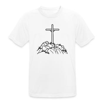 Gipfelkreuz – Berge Wandern Gipfel - Männer T-Shirt atmungsaktiv - Weiß - Vorne - AI Model Male 185 dark (185cm)