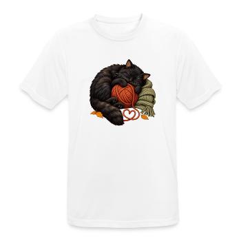 Schlafende schwarze Katze mit Garn – gemütliches Stricken - Männer T-Shirt atmungsaktiv - Weiß - Vorne - AI Model Male 185 dark (185cm)