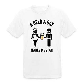A Beer A Day Makes Me Stay! (Bier Biertrinker 2C) - Männer T-Shirt atmungsaktiv - Weiß - Vorne - AI Model Male 185 dark (185cm)