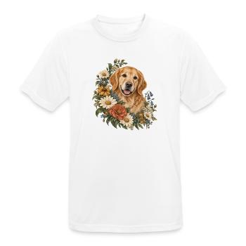Golden Retriever im Wildblumenkranz - Männer T-Shirt atmungsaktiv - Weiß - Vorne - AI Model Male 185 dark (185cm)