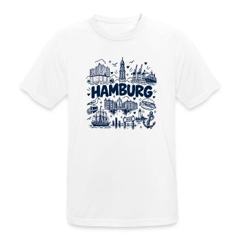 Hamburg Skyline - Sonnenuntergang - Alster - Elbe - Männer T-Shirt atmungsaktiv - Weiß - Vorne - AI Model Male 185 dark (185cm)