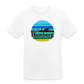 Hamburg Skyline - Sonnenuntergang - Alster - Elbe - Männer T-Shirt atmungsaktiv - Weiß - Vorne - AI Model Male 185 dark (185cm)