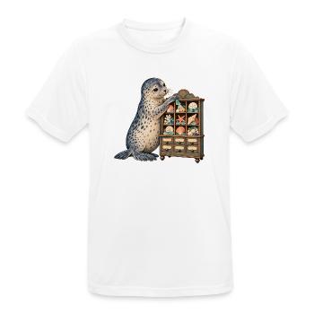 Seehund ordnet Muscheln und Seeglas - Männer T-Shirt atmungsaktiv - Weiß - Vorne - AI Model Male 185 dark (185cm)