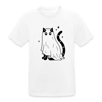 Halloween Katze Gespenst - Schwarz mit Sternen - Männer T-Shirt atmungsaktiv - Weiß - Vorne - AI Model Male 185 dark (185cm)