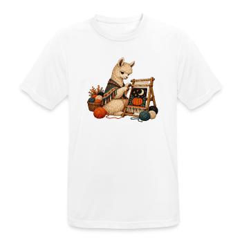 Alpaka webt einen Halloween-Wandteppich - Männer T-Shirt atmungsaktiv - Weiß - Vorne - AI Model Male 185 dark (185cm)