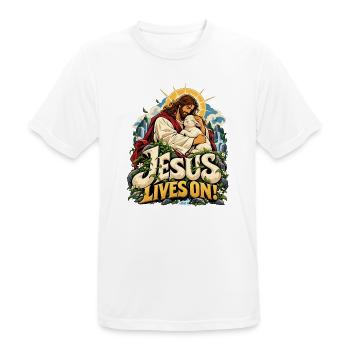 Jesus Lives On Lamm Natur - Männer T-Shirt atmungsaktiv - Weiß - Vorne - AI Model Male 185 dark (185cm)