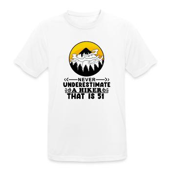 51 Jahre - Berg Wandern Bergsteigen - Männer T-Shirt atmungsaktiv - Weiß - Vorne - AI Model Male 185 dark (185cm)