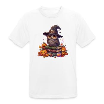 Cottagecore-Eulen-Hexenhut auf Buch-Kürbis-Hallowee - Männer T-Shirt atmungsaktiv - Weiß - Vorne - AI Model Male 185 dark (185cm)