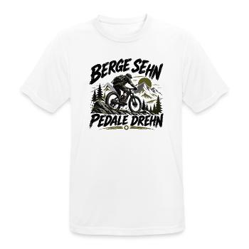 Berge sehn - Pedale drehn - für MTB Fahrer - Männer T-Shirt atmungsaktiv - Weiß - Vorne - AI Model Male 185 dark (185cm)