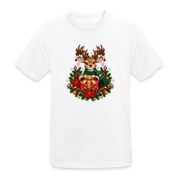 Rentier mit Geschenk im Weihnachtsglanz - Männer T-Shirt atmungsaktiv - Weiß - Vorne - AI Model Male 185 dark (185cm)