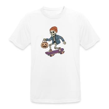 Skelett auf einem Skateboard – Halloween - Männer T-Shirt atmungsaktiv - Weiß - Vorne - AI Model Male 185 dark (185cm)