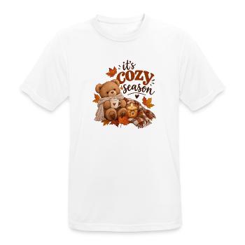Kuschelige Herbstzeit mit Teddybär und Kerze - Männer T-Shirt atmungsaktiv - Weiß - Vorne - AI Model Male 185 dark (185cm)