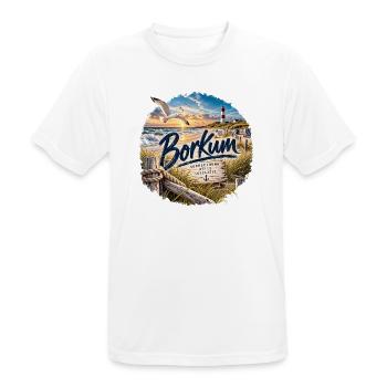 Borkum Küstenzauber Strand Leuchtturm - Männer T-Shirt atmungsaktiv - Weiß - Vorne - AI Model Male 185 dark (185cm)