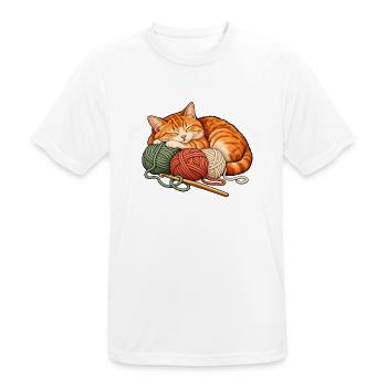 Häkeln und Katzen - Katze mit Wollknäueln - Männer T-Shirt atmungsaktiv - Weiß - Vorne - AI Model Male 185 dark (185cm)