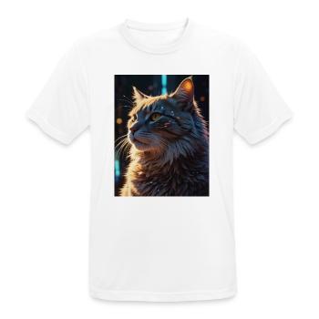 Sternenpfote: Neon-Katze im Licht - Männer T-Shirt atmungsaktiv - Weiß - Vorne - AI Model Male 185 dark (185cm)