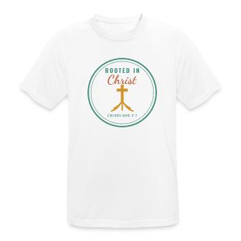 Rooted in Christ – Colossians 2:7 Christian - Männer T-Shirt atmungsaktiv - Weiß - Vorne - AI Model Male 185 dark (185cm)
