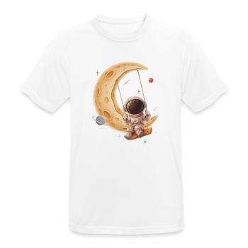 Astronaut schaukelt auf goldenem Halbmond - Männer T-Shirt atmungsaktiv - Weiß - Vorne - AI Model Male 185 dark (185cm)