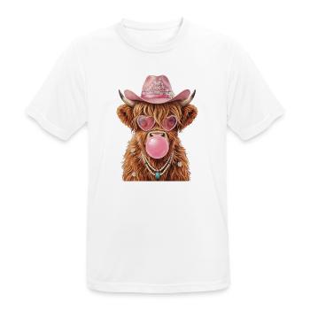 Hochlandrind Cowgirl mit Kaugummiblase - Männer T-Shirt atmungsaktiv - Weiß - Vorne - AI Model Male 185 dark (185cm)