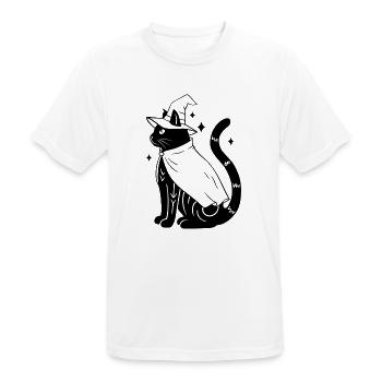 Magische Halloween Katze als Hexe - Schwarz - Männer T-Shirt atmungsaktiv - Weiß - Vorne - AI Model Male 185 dark (185cm)
