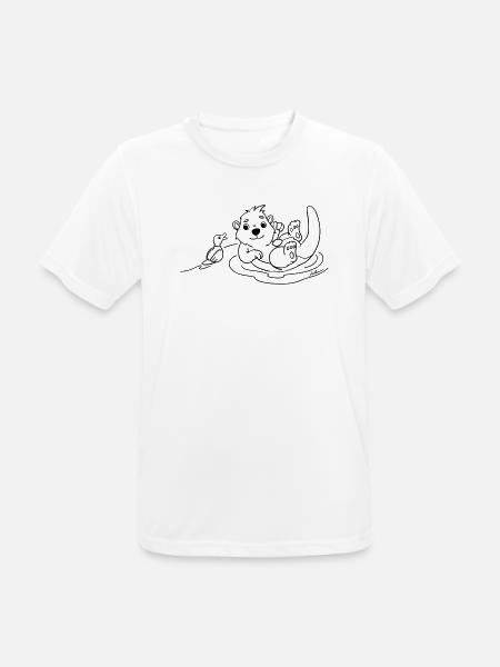 Otter mit Ente Ausmalmotiv - Männer T-Shirt atmungsaktiv - Weiß