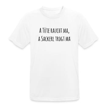 A Tüte raucht man, a Sackerl trägt man! Ein Wortsp - Männer T-Shirt atmungsaktiv - Weiß - Vorne - AI Model Male 185 dark (185cm)