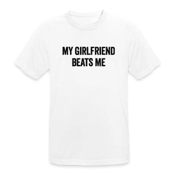 My girlfriend bangs me Funny sarcastic M - Men's Breathable T-Shirt - white - Front - AI Model Male 185 dark (185cm)