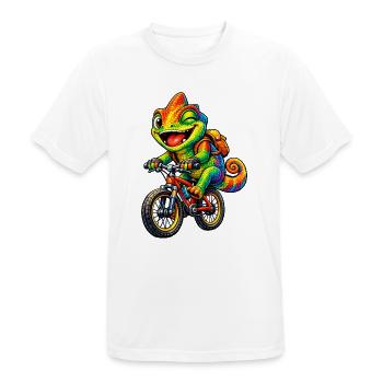 Chamäleon auf dem Fahrrad - Männer T-Shirt atmungsaktiv - Weiß - Vorne - AI Model Male 185 dark (185cm)