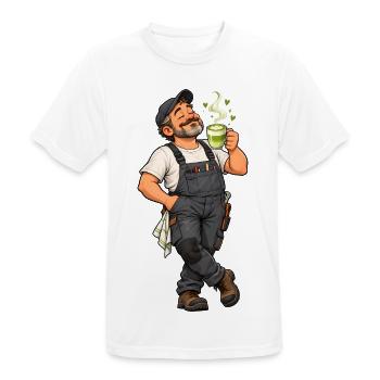 Hausmeister mit Matcha Latte – Lustiges Motiv - Männer T-Shirt atmungsaktiv - Weiß - Vorne - AI Model Male 185 dark (185cm)
