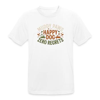 uddy Paws Happy Dog Zero Regrets – Lustiges Hundeh - Männer T-Shirt atmungsaktiv - Weiß - Vorne - AI Model Male 185 dark (185cm)