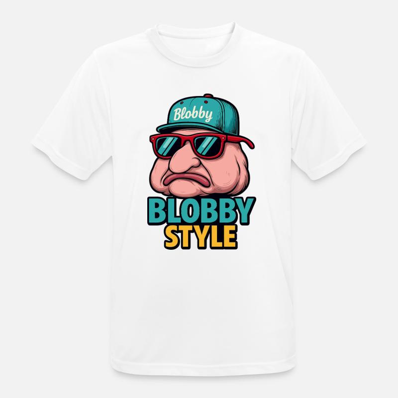 Blobby Style Cartoon Tee - Männer T-Shirt atmungsaktiv - Weiß