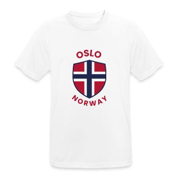 Oslo Norway Shield with flag - Men's Breathable T-Shirt - white - Front - AI Model Male 185 dark (185cm)