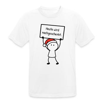 Heute wird nachgeschenkt. | Weihnachtshumor - Männer T-Shirt atmungsaktiv - Weiß - Vorne - AI Model Male 185 dark (185cm)