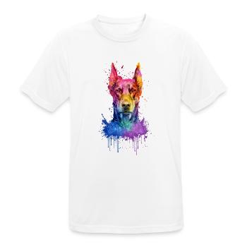 Dobermann Pinscher Buntes Aquarell Illustration - Männer T-Shirt atmungsaktiv - Weiß - Vorne - AI Model Male 185 dark (185cm)