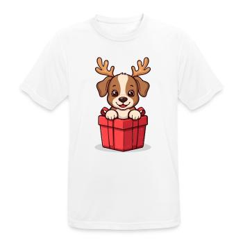 Surprise Pup – Dog in Christmas Gift - Men's Breathable T-Shirt - white - Front - AI Model Male 185 dark (185cm)