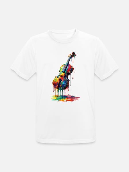 Violin med dryppende maling - Herre T-shirt svedtransporterende - hvid