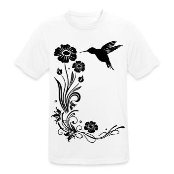 Kolibri mit Blumen und floraler Ranke - Männer T-Shirt atmungsaktiv - Weiß - Vorne - AI Model Male 185 dark (185cm)